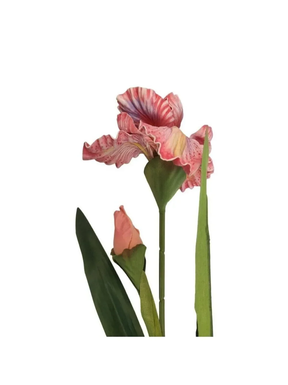 Artificial Iris Flower 33 Inch Tall Pink Faux Iris Stem Hand Painted Look Floral